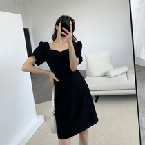 Goothic Custom Black Dress Dress Woman 2022 new summer dress square collar Herbenstyle Cashew Style Temperament Little Black Dress