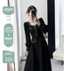 FTGUOGE Black Dress Women's 2023 Autumn New Square Neck French Retro Hepburn Slim Small Fragrant Style Long Dress