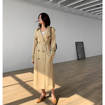 Khaki large lapel long waist double-breasted womens windbreaker 2020 autumn new British style jacket
