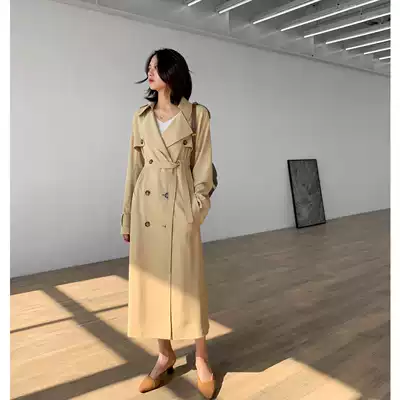 Khaki large lapel long version waist double breasted women's windbreaker coat 2020 Autumn New English style jacket