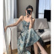 FTGUOGE floral sling dress female 2023 summer new French style thin seaside holiday long skirt