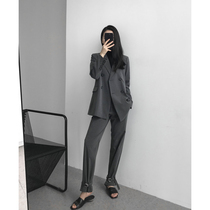 Gray striped small suit design sense casual fashion suit female 2021 spring two-piece Korean suit jacket