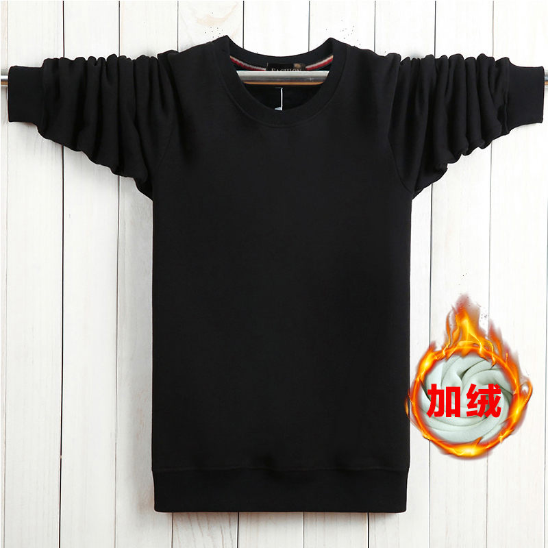 Mùa thu và mùa đông nam áo thun cotton dài tay cộng với nhung dày cỡ lớn thể thao ấm áp trùm đầu áo len cổ tròn rộng rãi và thoải mái áo phông unisex