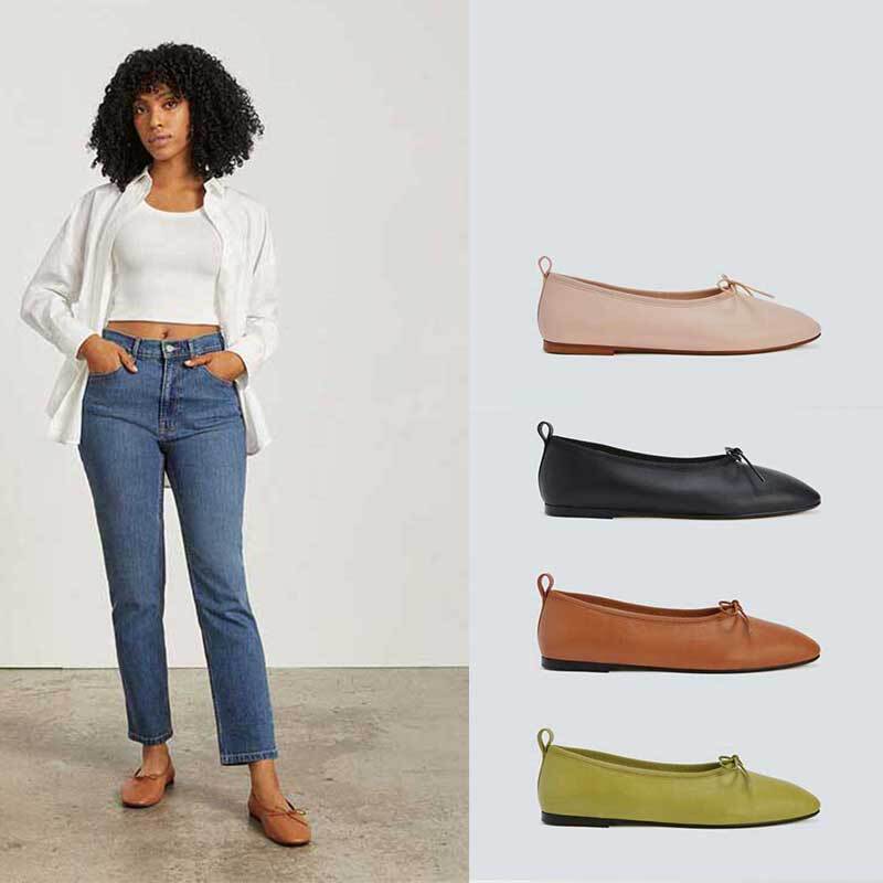 Everlane2025 New Retro Handmade Ballet Shoes for Women, Super Soft Genuine Leather Flats, Minimalist Bow Flats