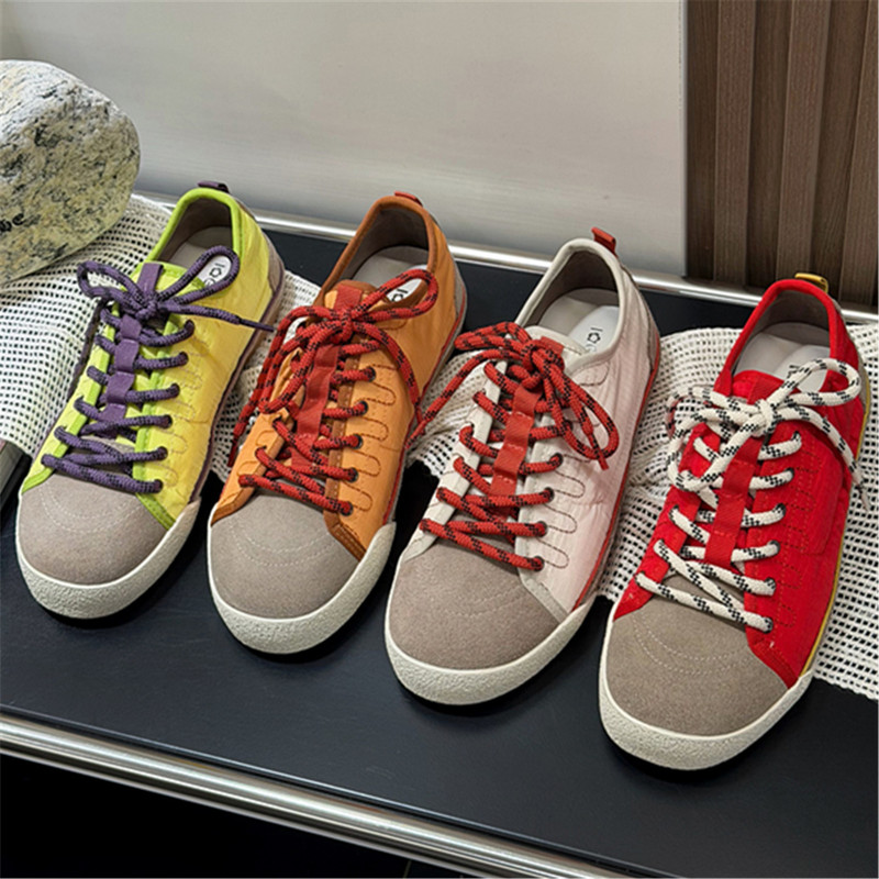 Retro Color-Block Lace-Up Canvas Shoes for Women, 2026 Spring New Style, Flat Round-Toe Versatile Comfortable Niche German Training Sneakers