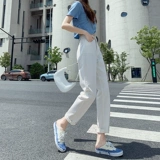 Белые летние тонкие штаны, приталенные прямые свободные джинсы, 2021 года, высокая талия