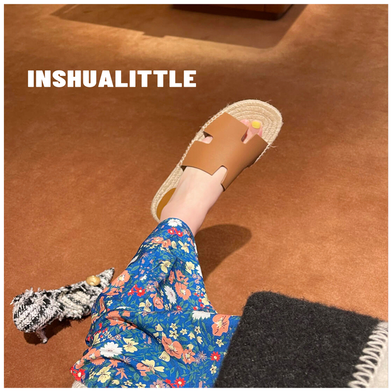 Inshu3.22/Summer Essentials! 26S New Flat-Soled Color-Blocked Woven Fisherman Slippers for Men and Women 2cm