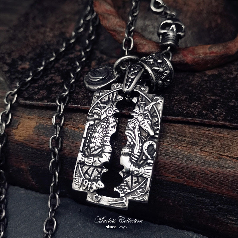 Ancient Magic Niche Blade Necklace for Men, Trendy Punk Titanium Steel Original Anubis Skull Hip-Hop Pendant Sweater Chain