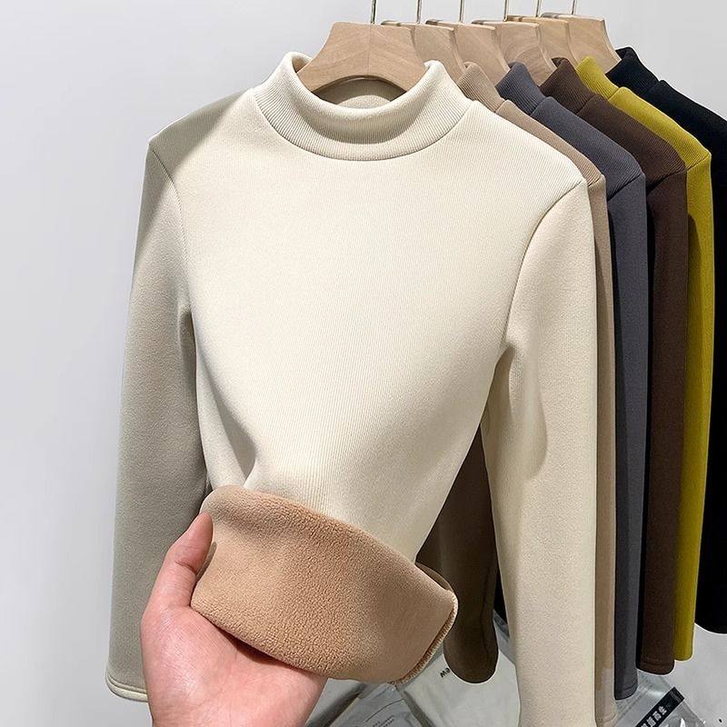 Method of French thread plus suede thickened half-height collar bottom-shirt female inner lap winter 2023 new middle collar warm blouses-Taobao