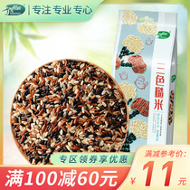 (Full reduction) October rice field three-color brown rice low-fat grains coarse grain farm produced red rice black rice vacuum 500g