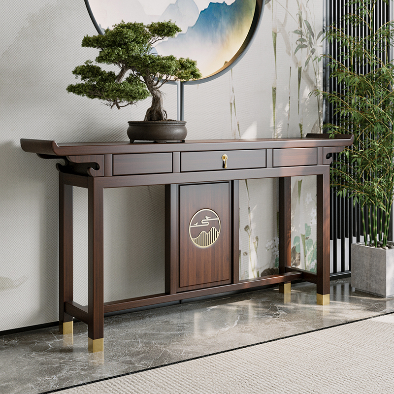 New Chinese-Style Walnut-Colored Entryway Table, Hall Table, Wall-Mounted Living Room Table, Offering a Sense of Serenity, Solid Wood Corridor Entryway Cabinet New Chinese-Style Walnut-Colored Entryway Table, Hall Table, Wall-Mounted Living Room Table, Offering a Sense of Serenity, Solid Wood Corridor Entryway Cabinet