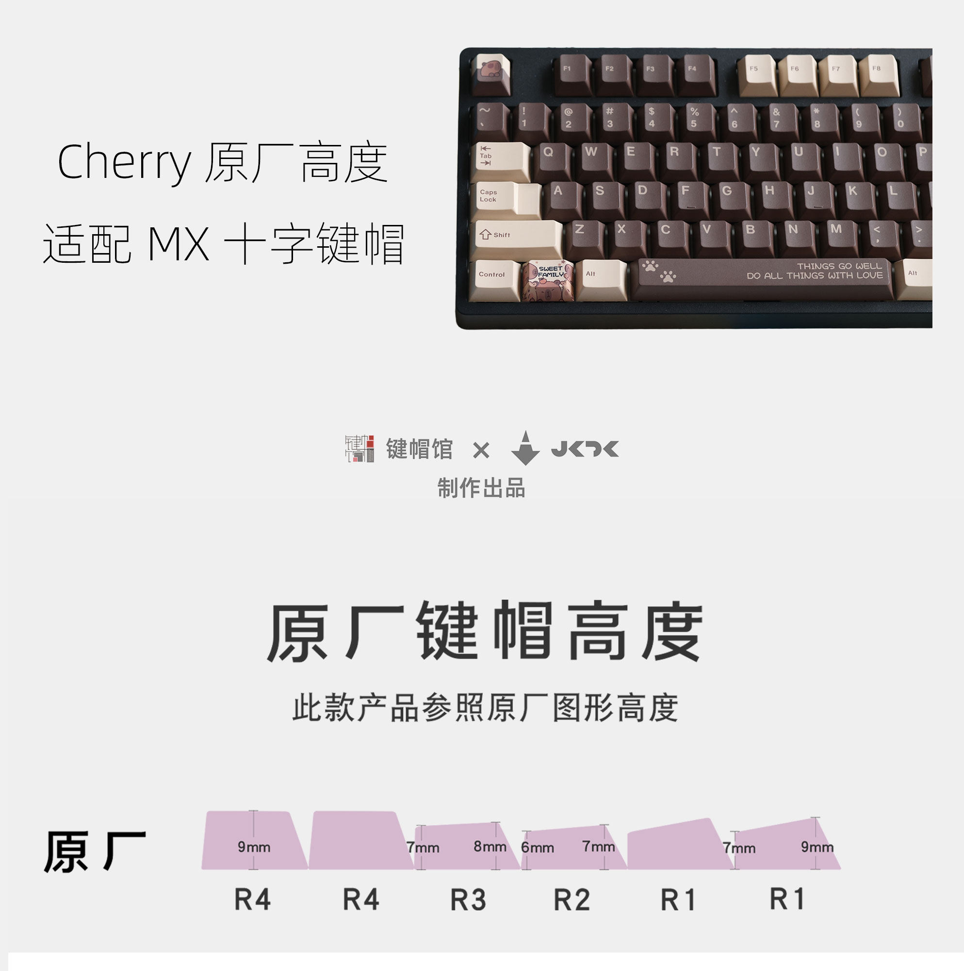 товар из китая jkdk卡皮巴拉pbt五面热升华客制化原厂高度68 75 84 87 980键帽