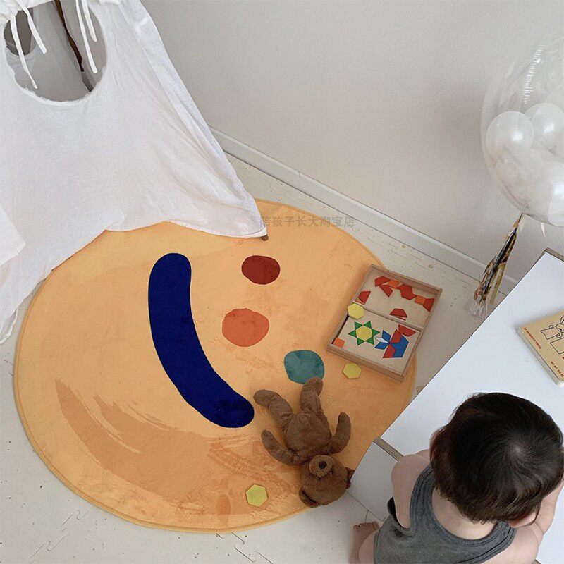 Cute Round Yellow Smiley Face Mat Children Photogramme Cushions Photo Mat Suede Hair Anti Slip Mat