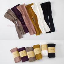 Childrens leggings Spring and Autumn Winter Baby double needle ankle-length pants boys and girls cotton warm solid color high waist bottoming pants
