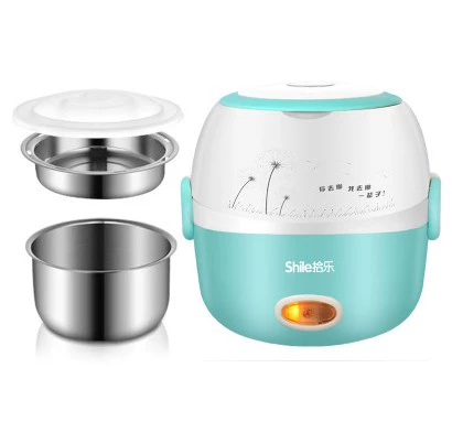 Hộp cơm trưa mini tự động sưởi ấm cách nhiệt thùng hộp cơm trưa có thể được cắm điện sưởi ấm nấu ăn bằng thép không gỉ hai người lớn 2 lớp