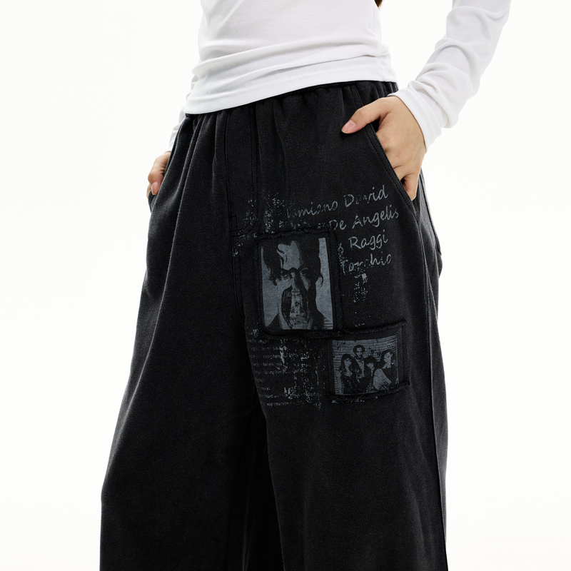 Yeboun American Retro Printed Sports Sweatpants Men's Street Straight-Leg Pants Women's Loose Casual Pants Couple's Long Pants