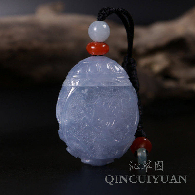 Qincuiyuan real shot natural jadeite A violet handmade sachet pendant waist hanging men and women China GTC