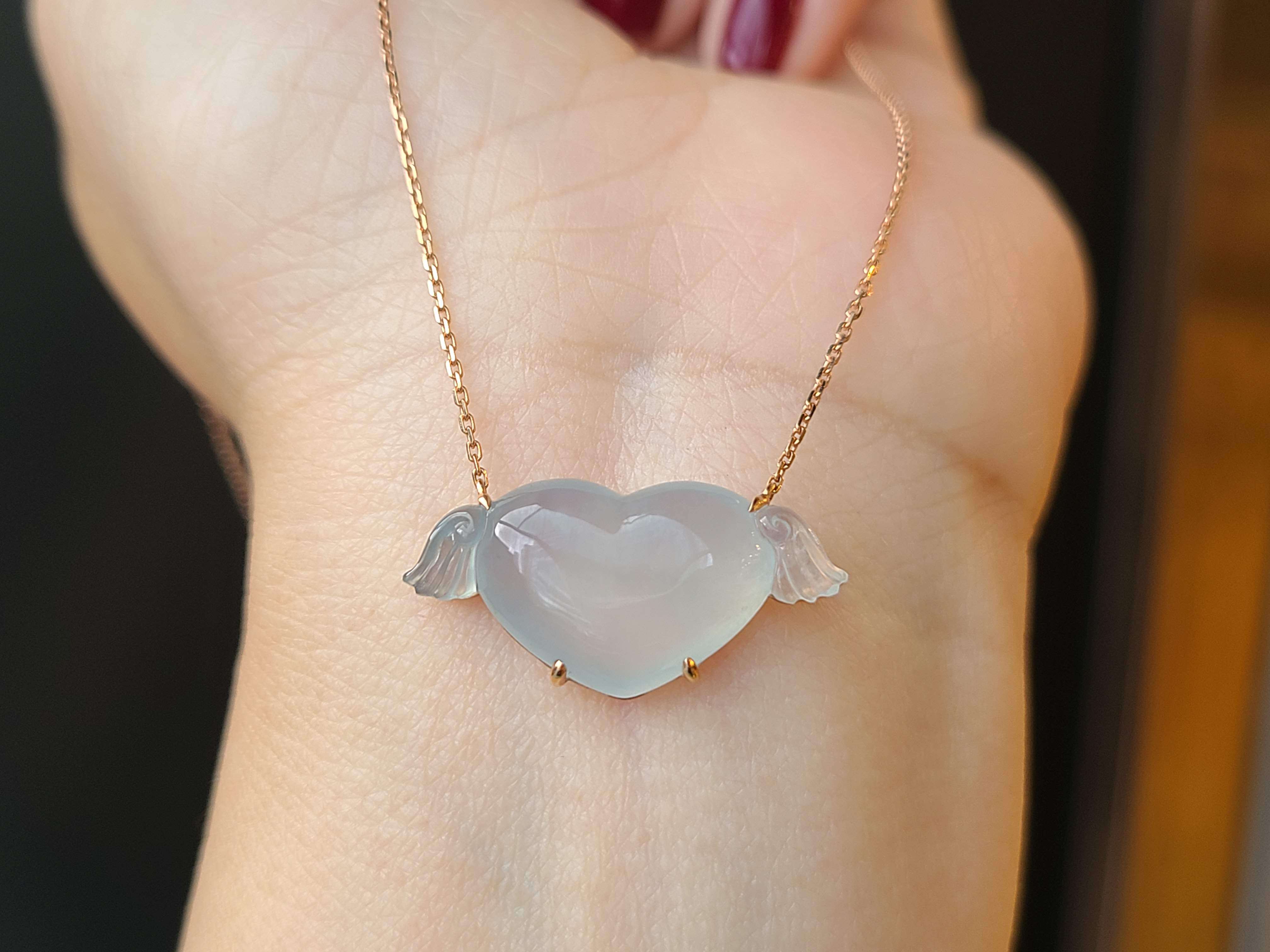 Myanmar natural jadeite A high ice blue bottom love lock chain necklace women's pendant pendant 18K gold real shot