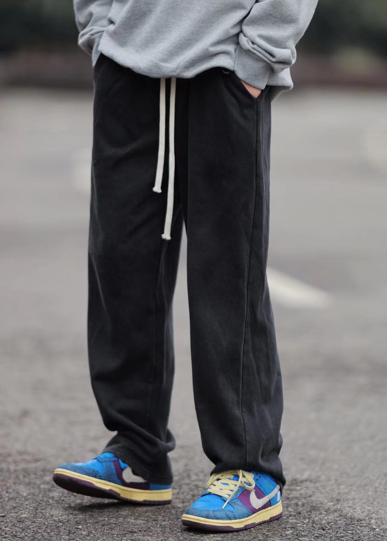 Nobodyknows American style solid color trendy casual loose sports pants ruffian handsome all-match trousers high street ins sweatpants