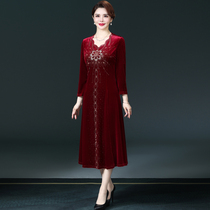 2021 new autumn winter long sleeve mother-in-law wedding banquet noble mother wedding dress belly gold velvet dress