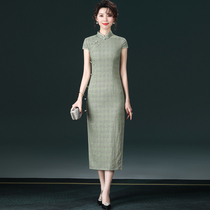 Daily can wear retro Republic of China style improved Ramie cheongsam elegant plaid dress young temperament elegant summer dress