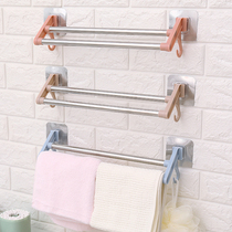 Stickable stainless steel towel rack non-perforated bathroom towel bar rack toilet toilet double pole towel shelf