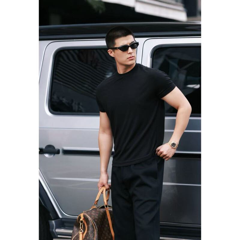 [Xibo] [Second Skin] Imported Tencel Lyocell Wool Men's Short Sleeve Round Neck Regular Shoulder Short Sleeve T-Shirt