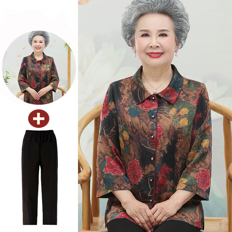 Elderly Women's Summer Clothing, Silk Satin Shirt, Grandma Clothes, Old Lady Clothes, Spring and Summer Mom's Chinese Style Top Elderly Women's Summer Clothing, Silk Satin Shirt, Grandma Clothes, Old Lady Clothes, Spring and Summer Mom's Chinese Style Top