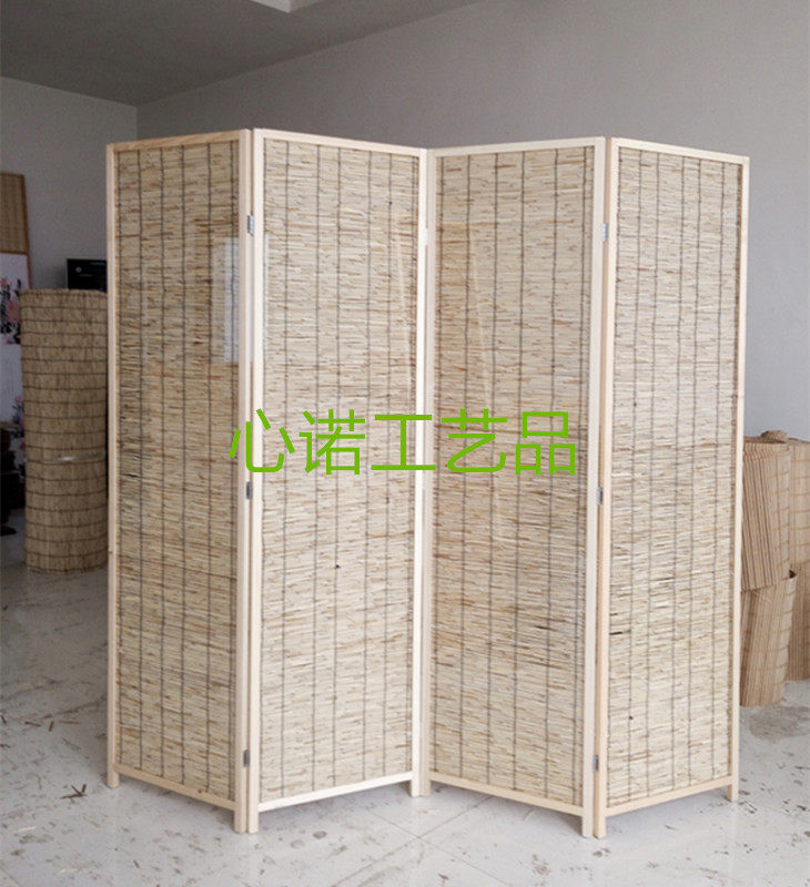 ширма 芦苇帘子酒店咖啡厅松木屏风半透光屏风餐厅酒店屏风折屏屏风隔断