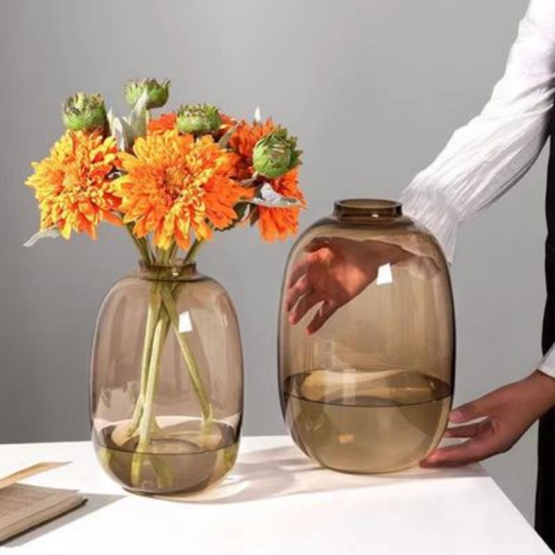 High level sensation horse intoxicated special large belly bottle glass vase living room with flower transparent water raising hanging bell floor decoration-Taobao