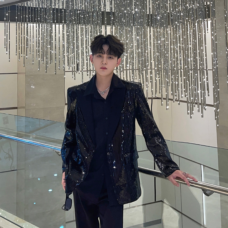 Big Wisdom Black Sequin Blazer for Men, Niche Design, Loose Fit, High-End Feel, Stage Performance Suit Big Wisdom Black Sequin Blazer for Men, Niche Design, Loose Fit, High-End Feel, Stage Performance Suit