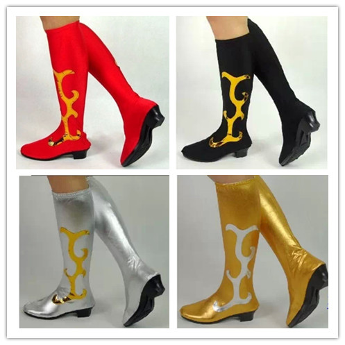 Dance shoe cover Mongolian Tibetan boot cover ethnic men and women water army uniform stage socks set square performance shoes red black