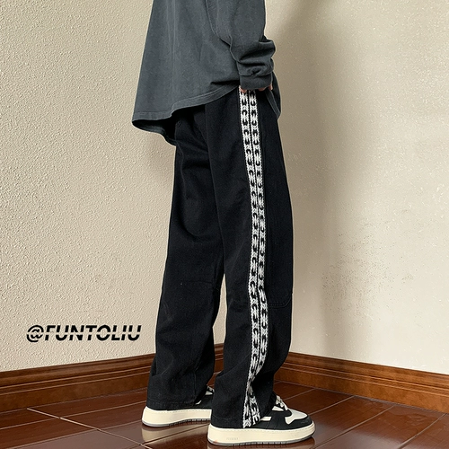 Плетеные джинсы, ретро штаны, свободный прямой крой, в американском стиле, оверсайз