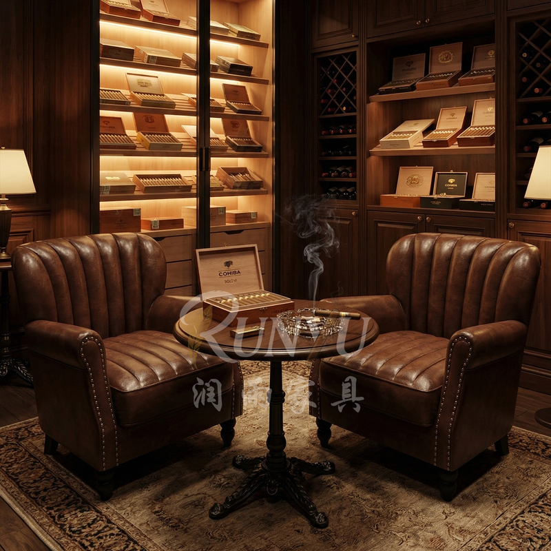 Retro Cigar Room Whiskey Bar Club Sofa American-Style Cigar Bar Table and Chairs Tiger Single Seat Combination