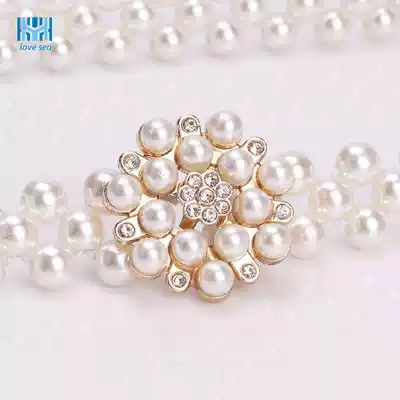 Women's pearl belt Women's decorative waist chain Fine dress elastic waist belt wide wild elastic fur Korean version lengthened
