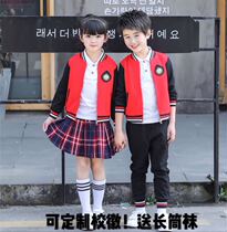 Boys and girls school uniforms Spring and Autumn Cotton British Academy Style Class Clothes Three Piece Set of Red Dress Primary and Secondary School Kindergarten Clothes