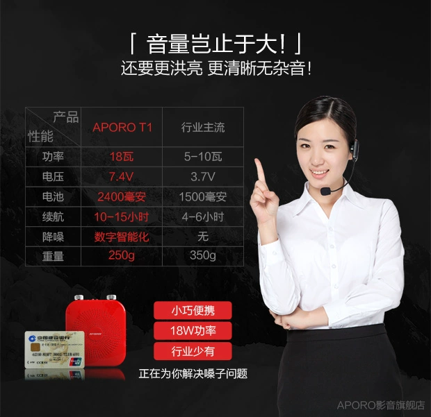 APORO T1 Apollo ong loa giáo viên giảng dạy dành riêng cho giáo viên giảng dạy với tai nghe hướng dẫn thắt lưng treo máy nghe nhạc cầm tay - Trình phát TV thông minh