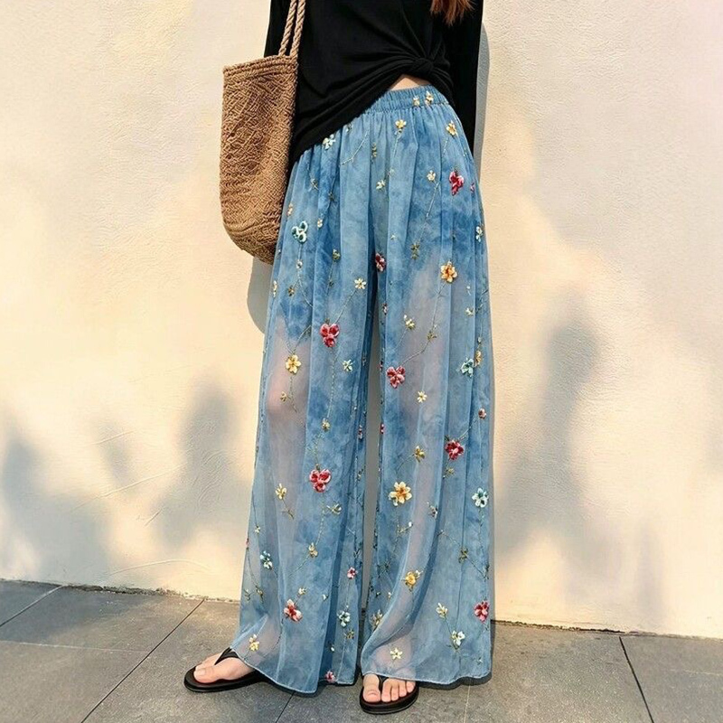 Dopamine Thin Breathable Chiffon Casual Pants for Women, Loose Fit, Slimming, High-End Feel, Casual High-Waisted Straight Wide-Leg Pants