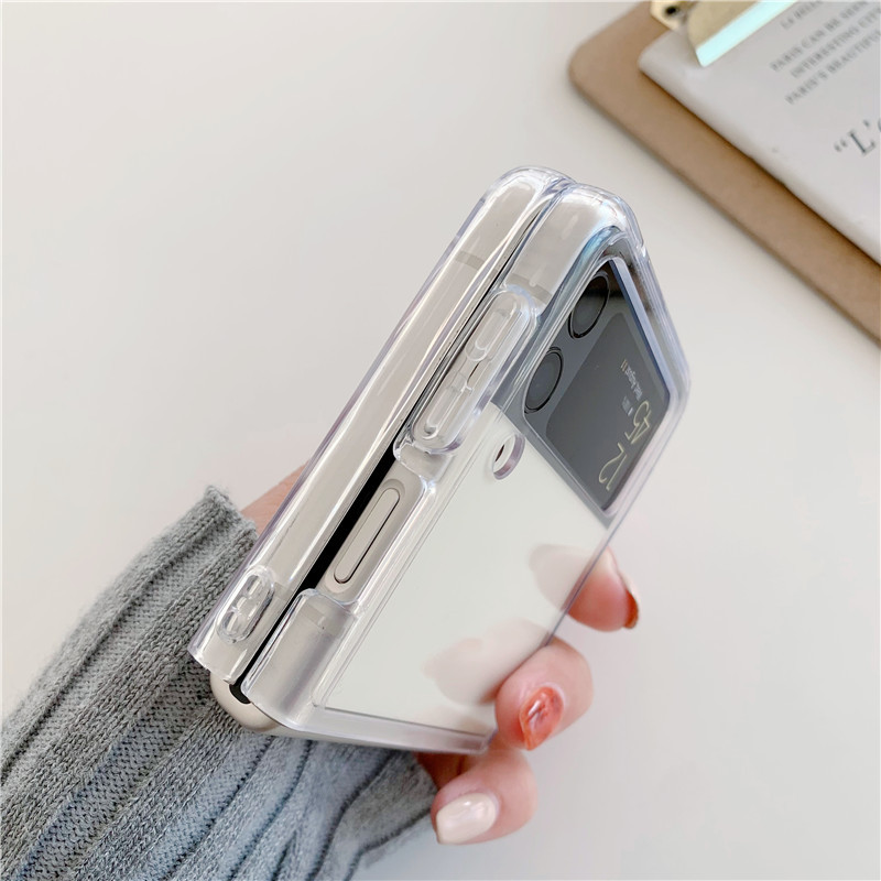 Suitable for Samsung Zflip3 Phone Case, Foldable Screen Galaxy Zflip5 Transparent Full-Cover Anti-Drop W23Flip Silicone Zflip6 Ultra-Thin Zflip4 Protective Case W24 Men's W25Flip Shell