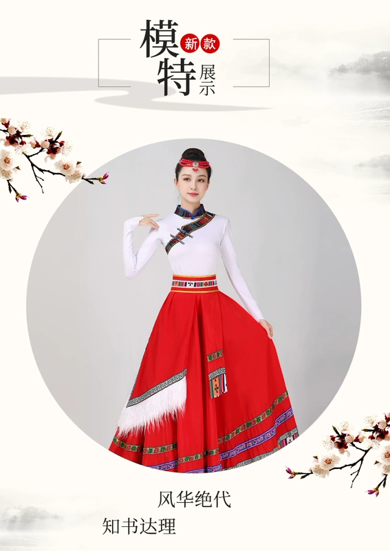 Trang phục biểu diễn múa Tây Tạng, kiểm tra nghệ thuật, biểu diễn sân khấu dành cho người lớn nữ, váy xòe lớn, váy tập, trang phục dân tộc thiểu số