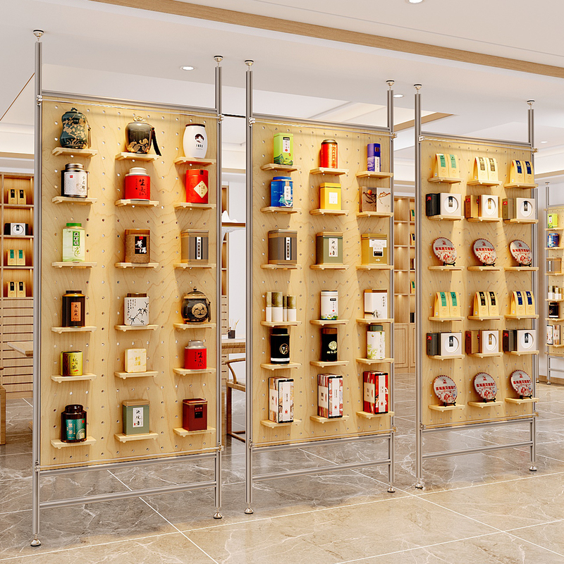 Floor-To-Ceiling Punch-Free Aluminum Profile Perforated Board Partition Screen Display Rack Wall-Mounted Storage Shelf