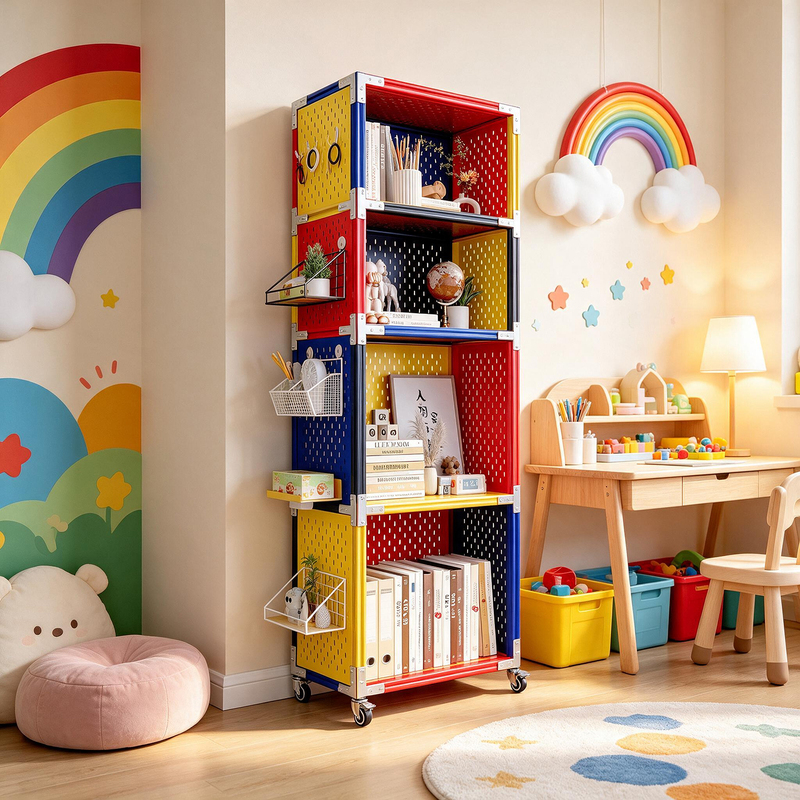 Aluminum Profile Magnetic Pegboard Storage Rack Dopamine Movable Display Rack with Wheels Creative Trendy Storage Cabinet