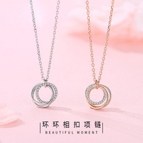 s925 sterling silver necklace female Korean version of personality three ring circle choker temperament simple joker pendant fashion set chain