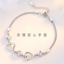s925 sterling silver double heart bracelet female Japanese and Korean fashion bracelet simple niche design Net red hand decoration gift