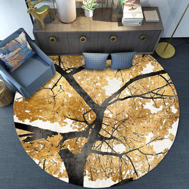 Cross-border retro-gold yellow leaves round carpet hanging chair chair stool table anti-slip ground