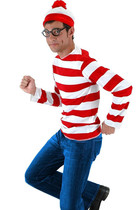 Where is Ward set (including hat glasses) red and white striped T-shirt long sleeve round neck Joker base top