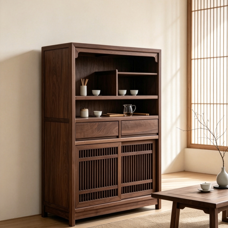 New Chinese-Style Black Walnut Wood Display Cabinet, Solid Wood Tea Cabinet, Tea Room Storage Cabinet, Multi-Compartment Cabinet, Old Elm Wood Display Cabinet New Chinese-Style Black Walnut Wood Display Cabinet, Solid Wood Tea Cabinet, Tea Room Storage Cabinet, Multi-Compartment Cabinet, Old Elm Wood Display Cabinet