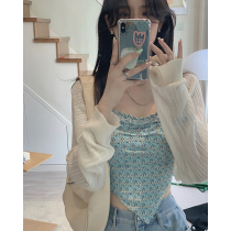 White water floral neck vest camisole women summer inside inverted triangle slim wear blue short coat women