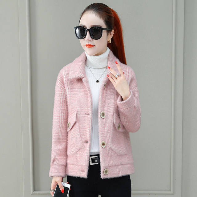 Imitation mink velvet coat for women 2023 new Korean style versatile fashionable small fragrance spring and autumn thick short woolen coat