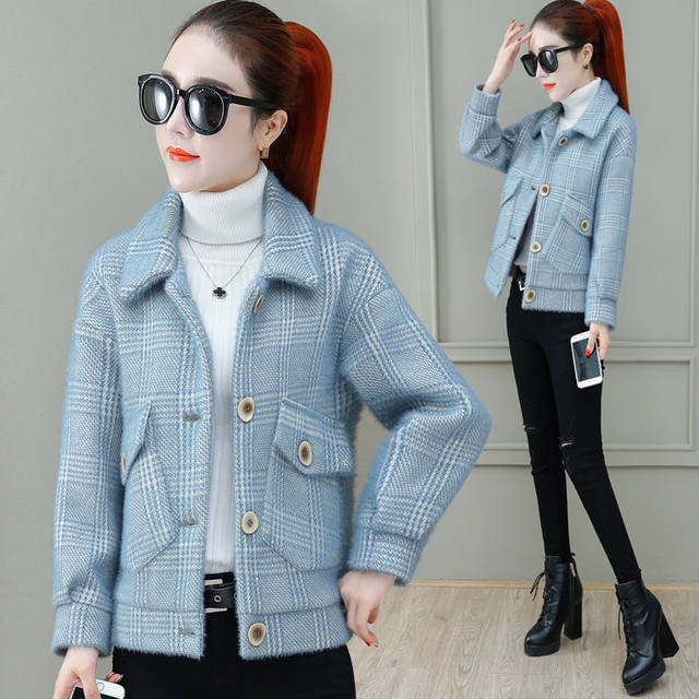 Imitation mink velvet coat for women 2023 new Korean style versatile fashionable small fragrance spring and autumn thick short woolen coat